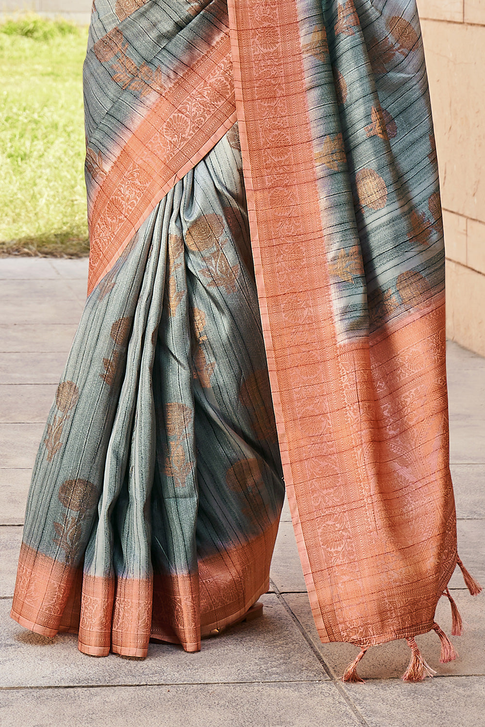Grey Digital Printed  Silk Saree  With  Blouse Piece By Shangrila Designer