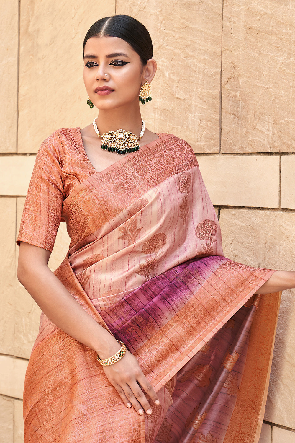 Pink Digital Printed  Silk Saree  With  Blouse Piece By Shangrila Designer