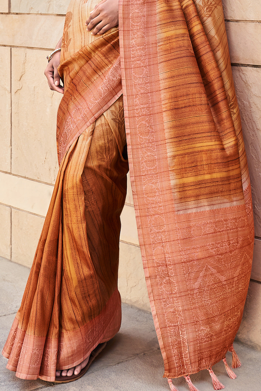Peach Digital Printed  Silk Saree  With  Blouse Piece  By Shangrila Designer