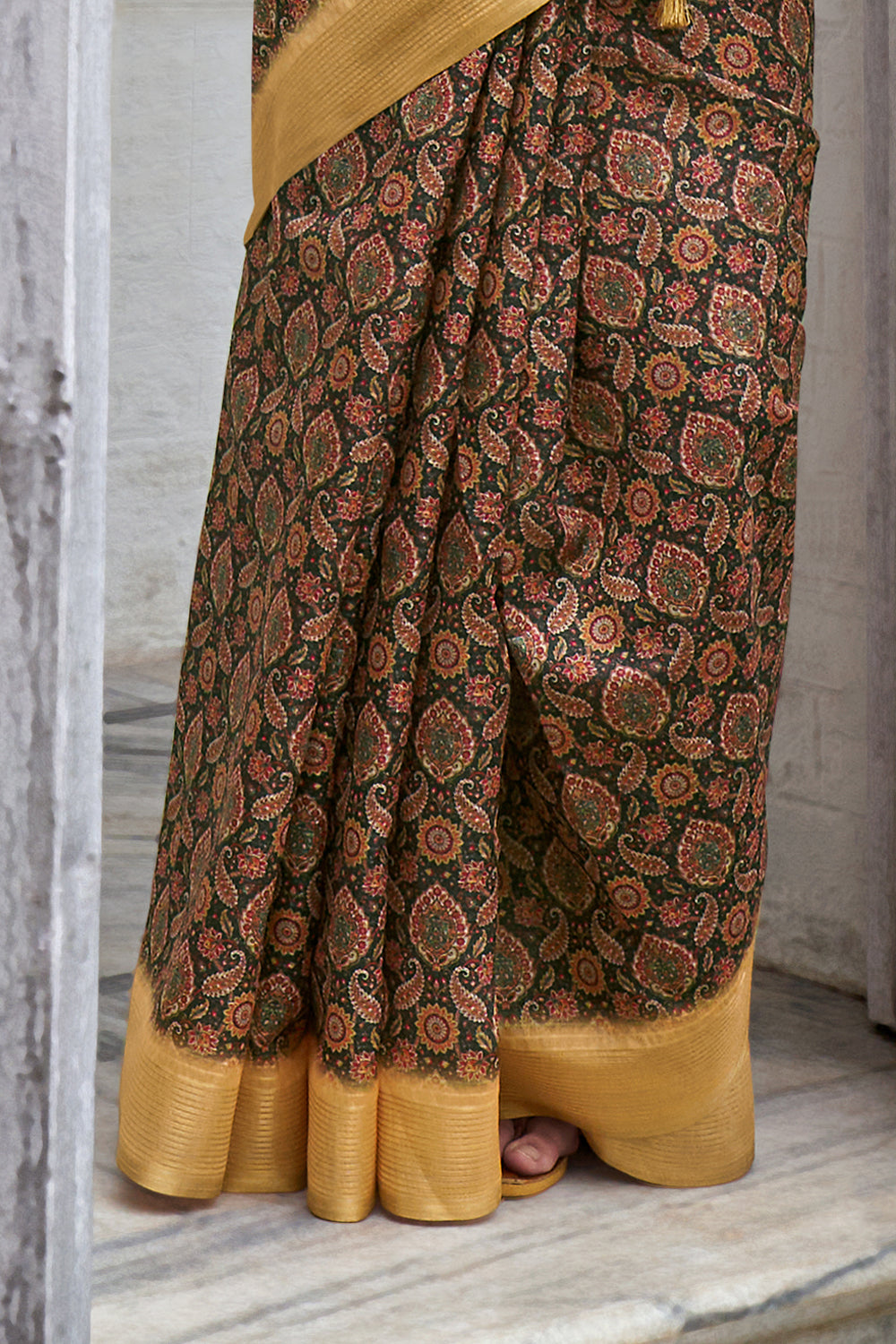 Brown Printed Silk Saree