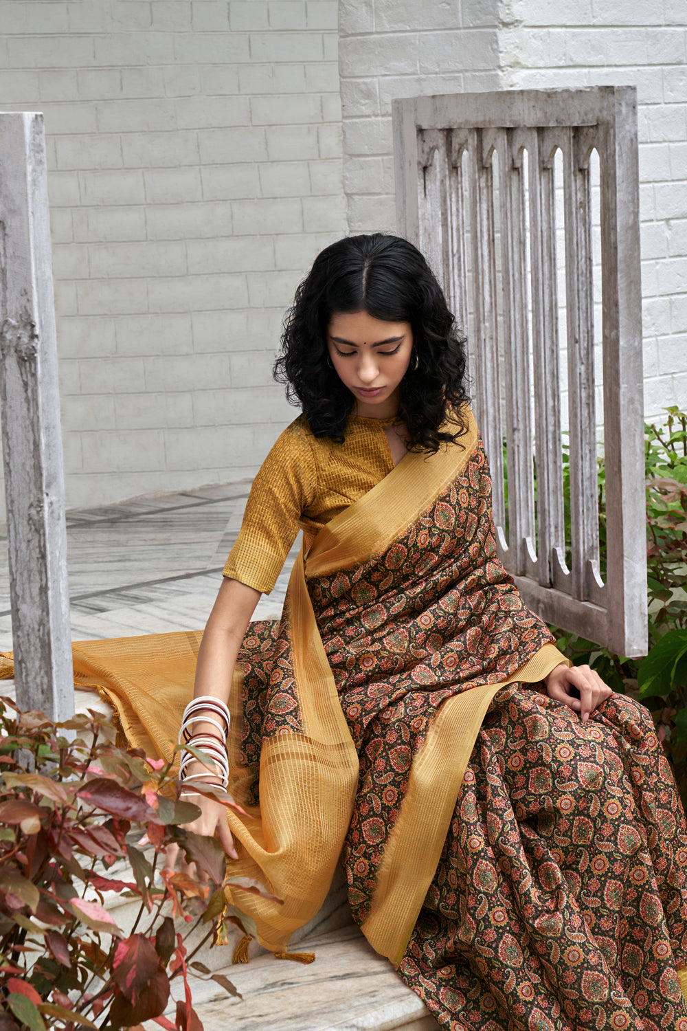 Brown Printed Silk Saree