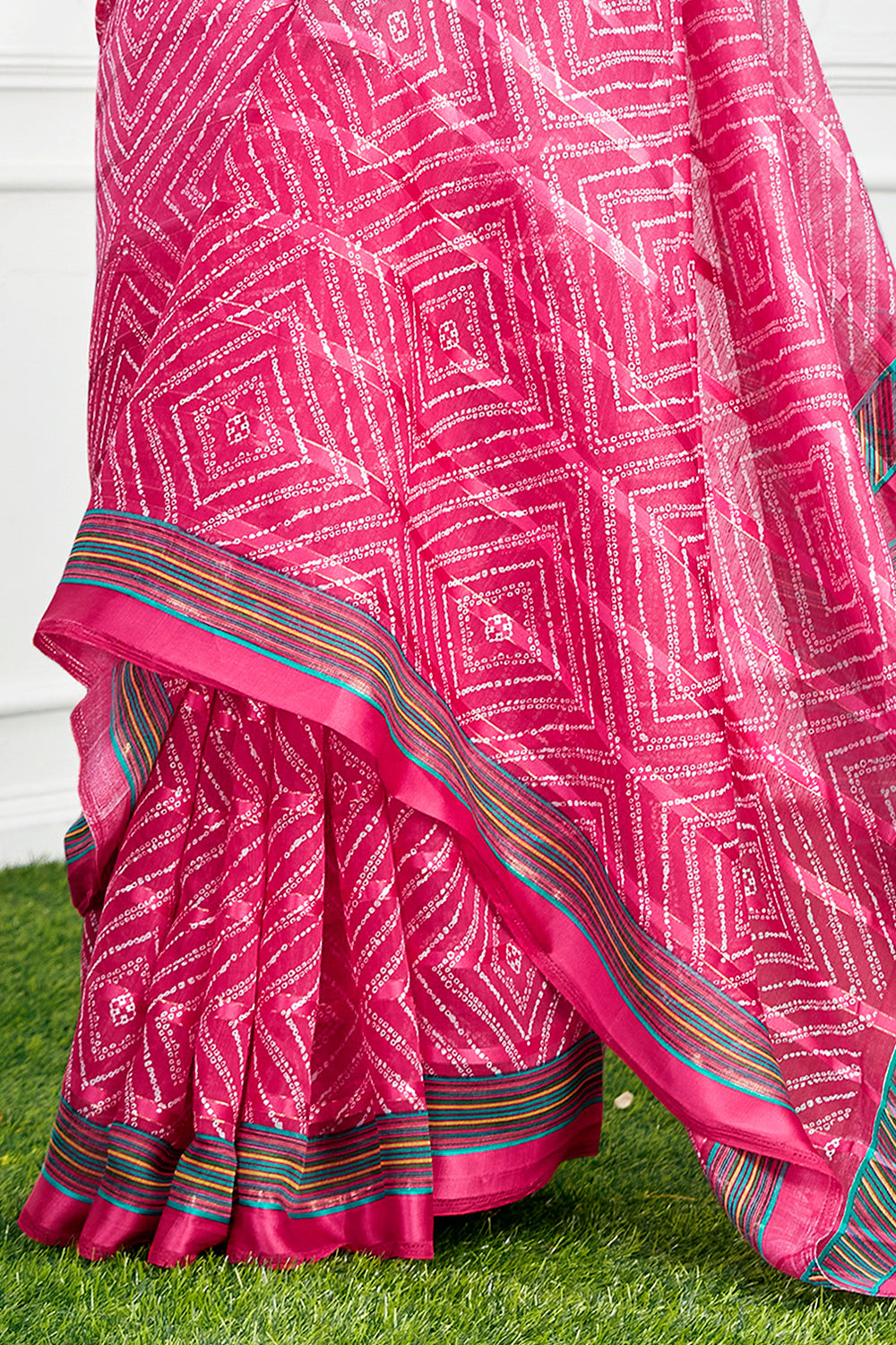 Pink Bandhej Cotton Saree