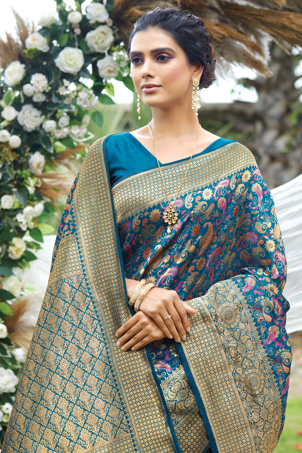 Cobalt Blue Pashmina Woven Silk Saree