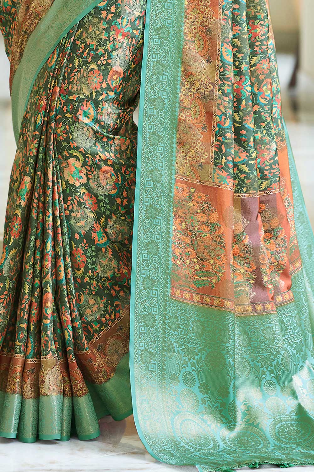 Green Digital Printed Silk Saree