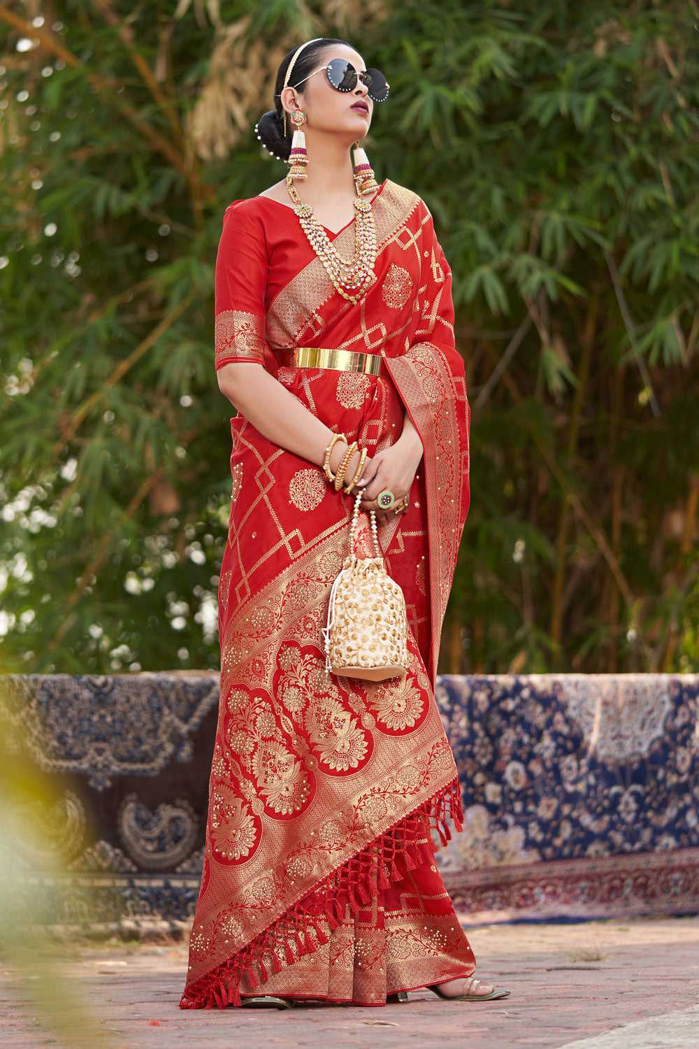 Red Woven Banarasi Swarovski Silk Saree