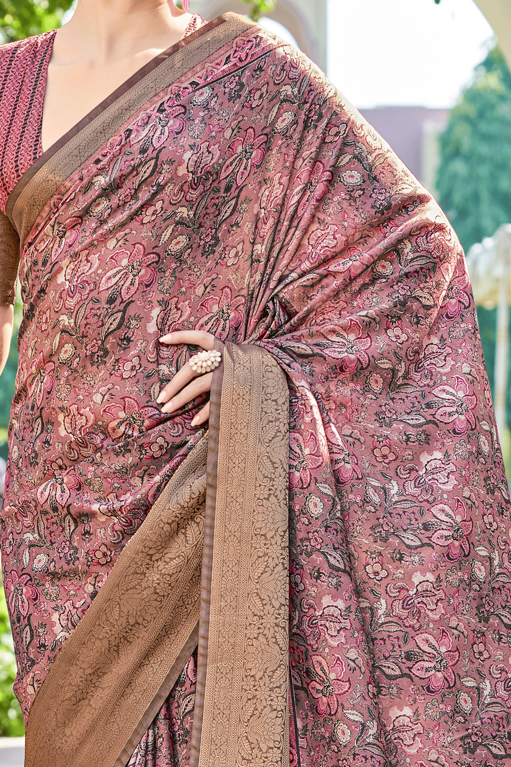 Mauve Pink Digital Printed Silk Saree