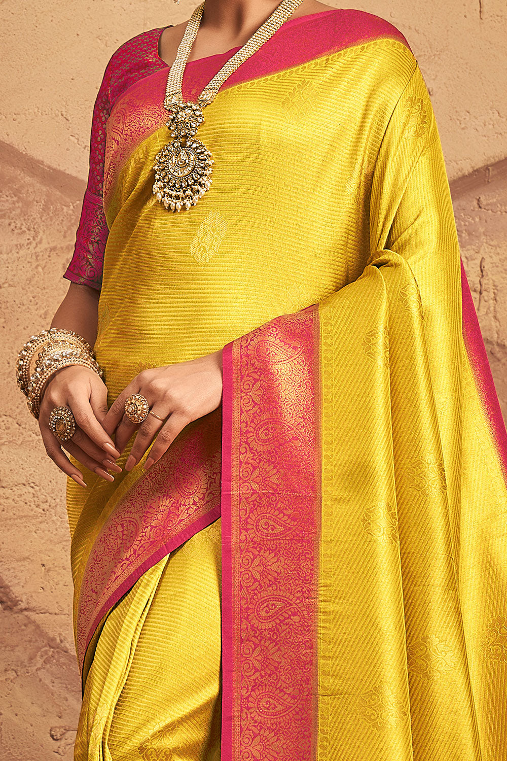 Yellow Soft Silk Saree By Shangrila Designer