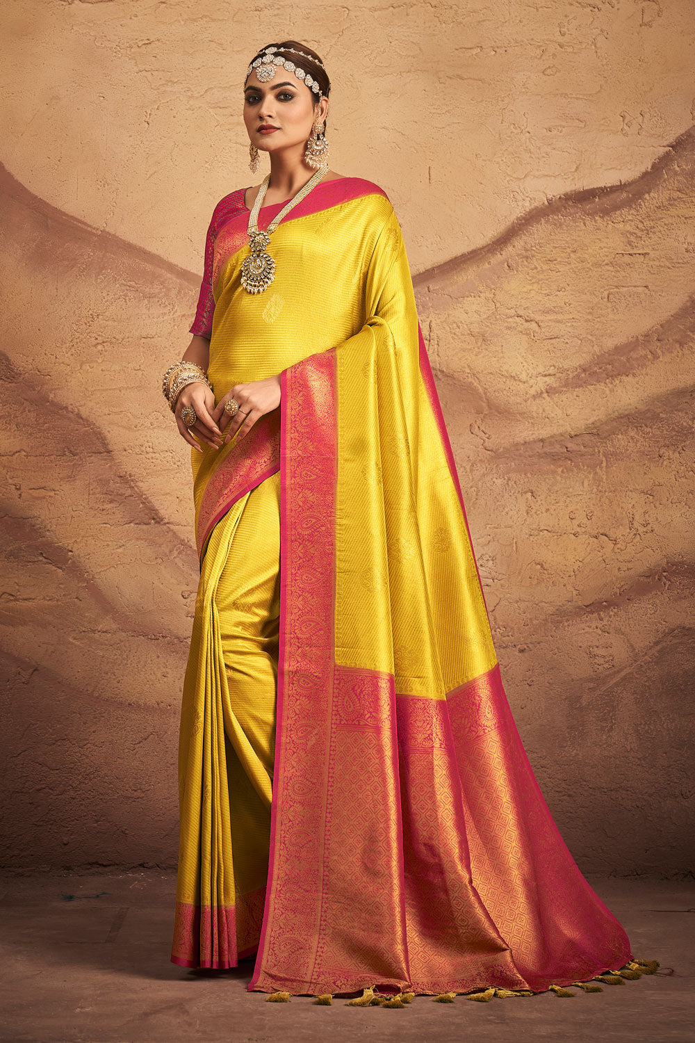 Scintillating Yellow Designer Traditional Saree -