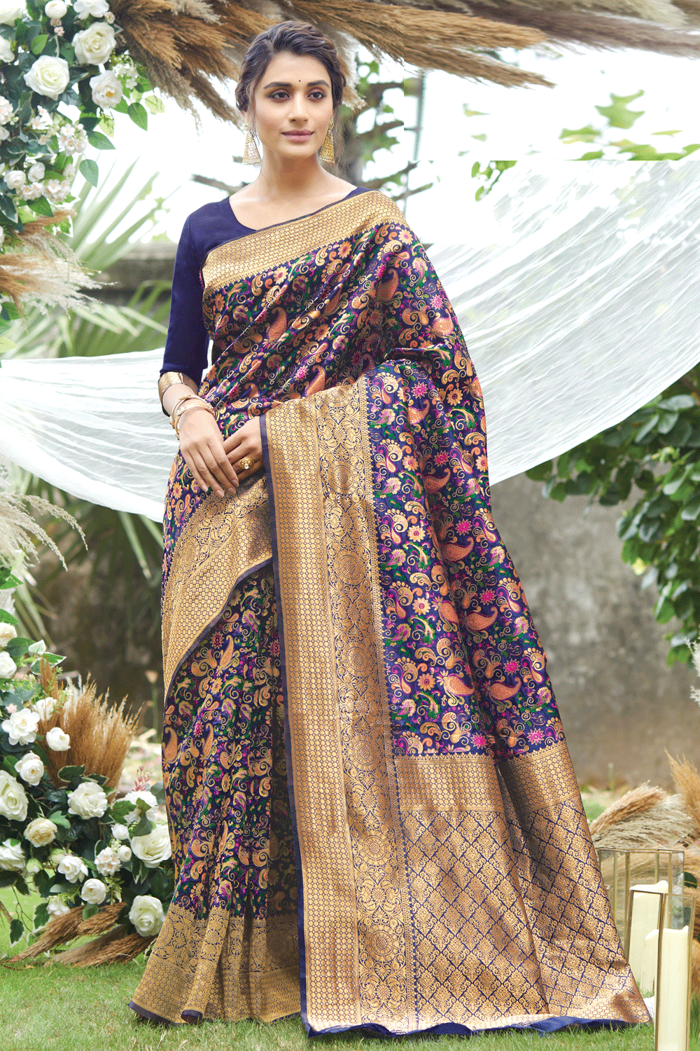 Royal Blue Pashmina Woven Silk Saree