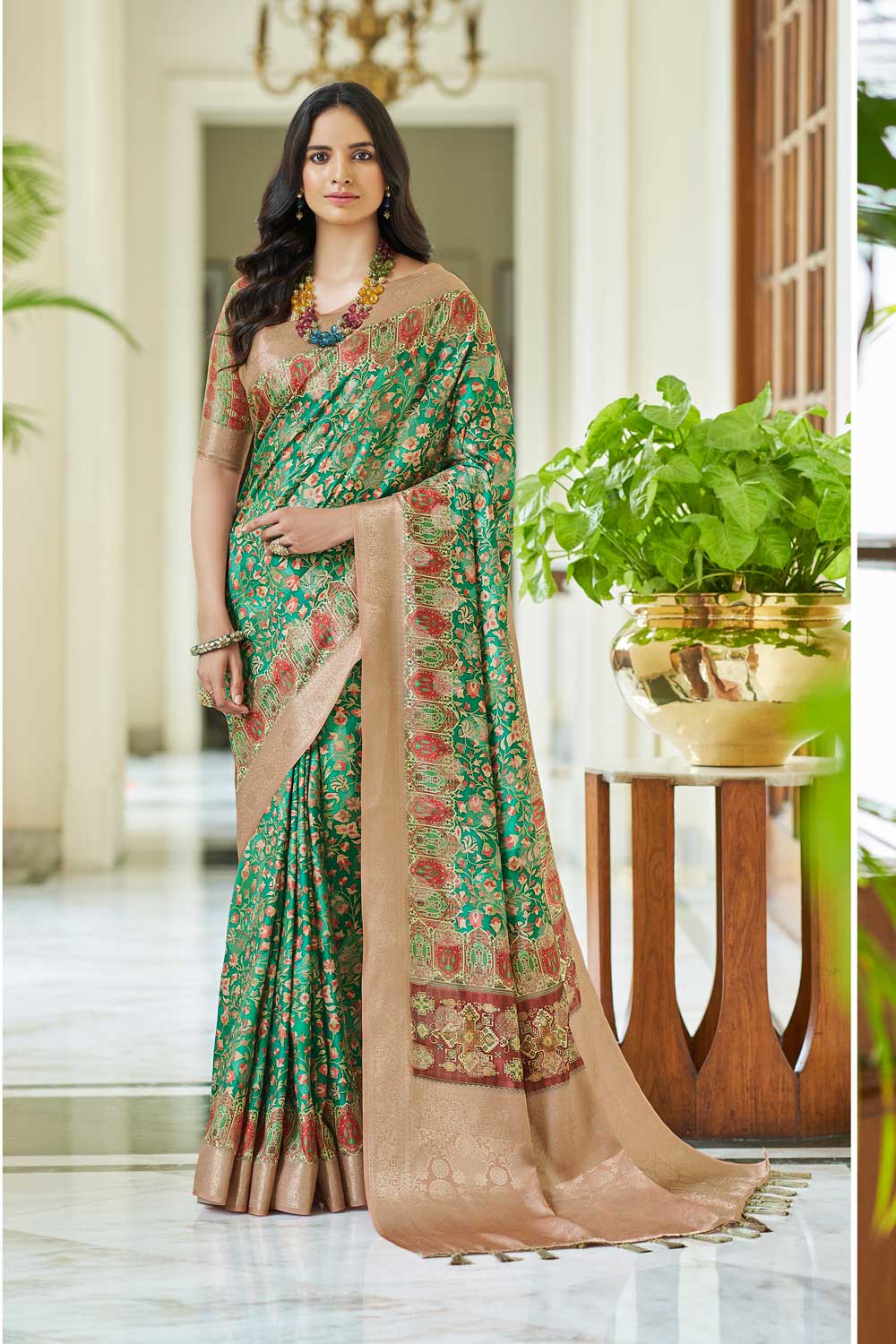 Green Digital Printed Silk Saree