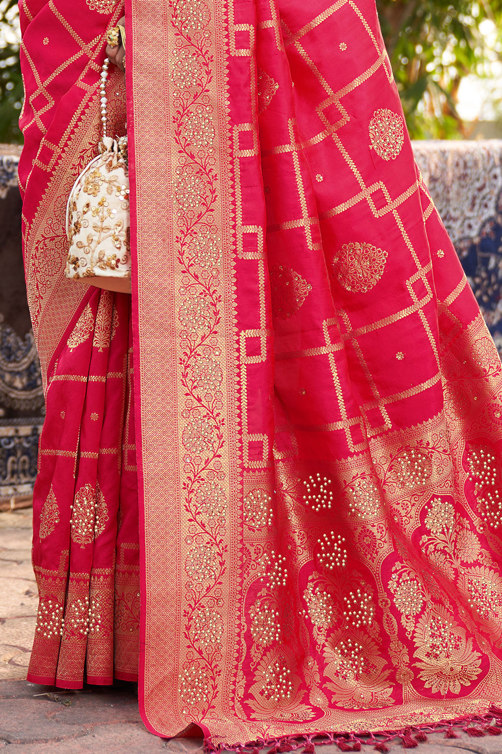 Pink Banarasi Swarovski Silk Saree