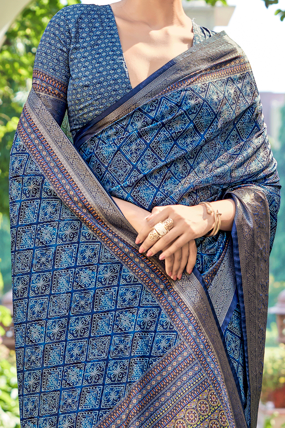 Royal Blue Digital Printed Silk Saree