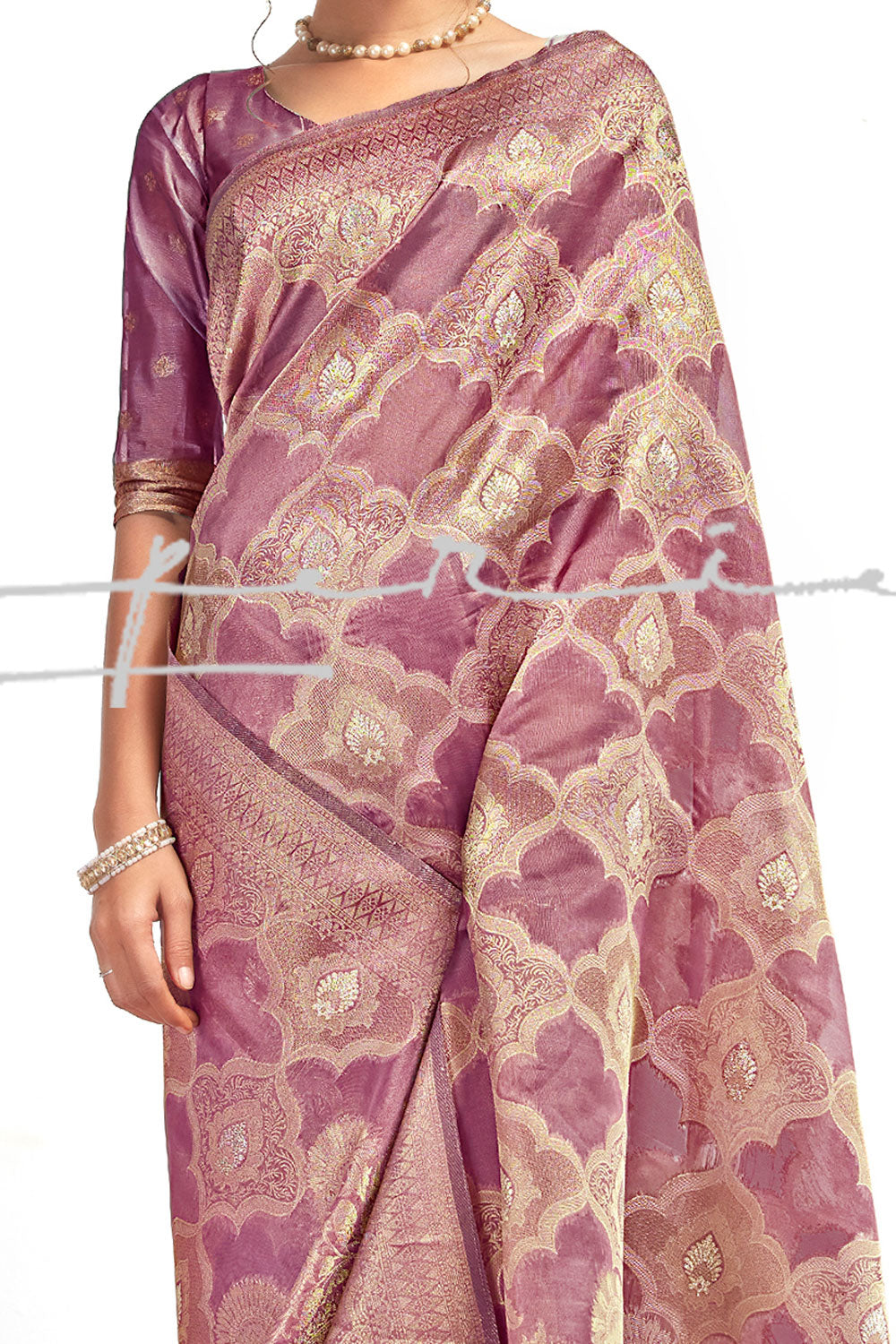 Magenta Organza Banarasi Woven Silk Saree