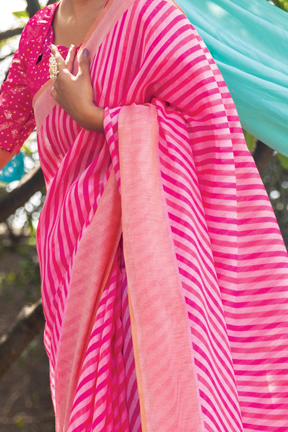 Magenta Lehariya Printed Linen Saree