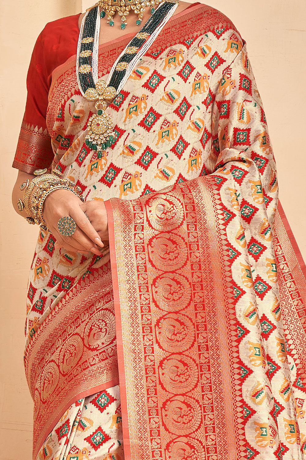 White Weaving Patola Silk By Shangrila Sarees