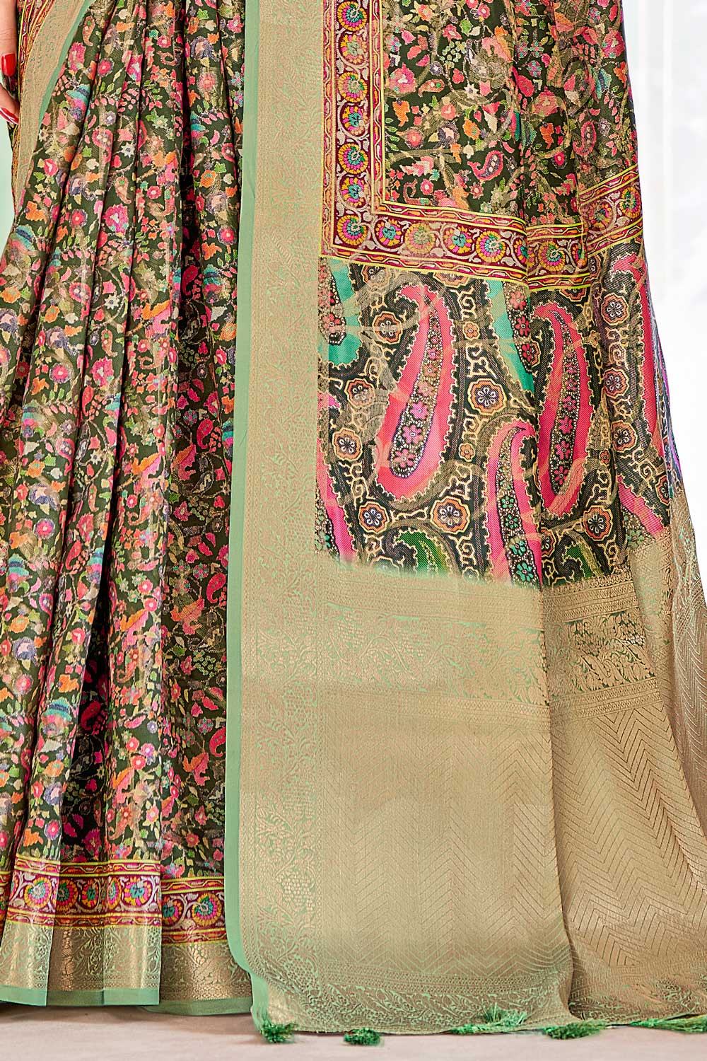 Mehndi Woven Printed Silk Saree