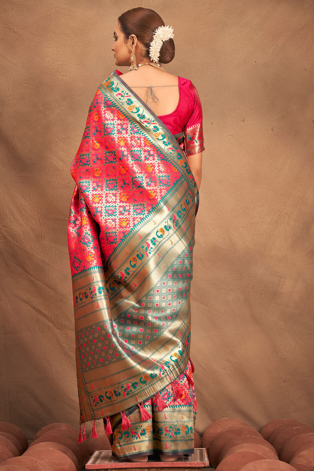 Bright Pink Patola Woven Silk Saree
