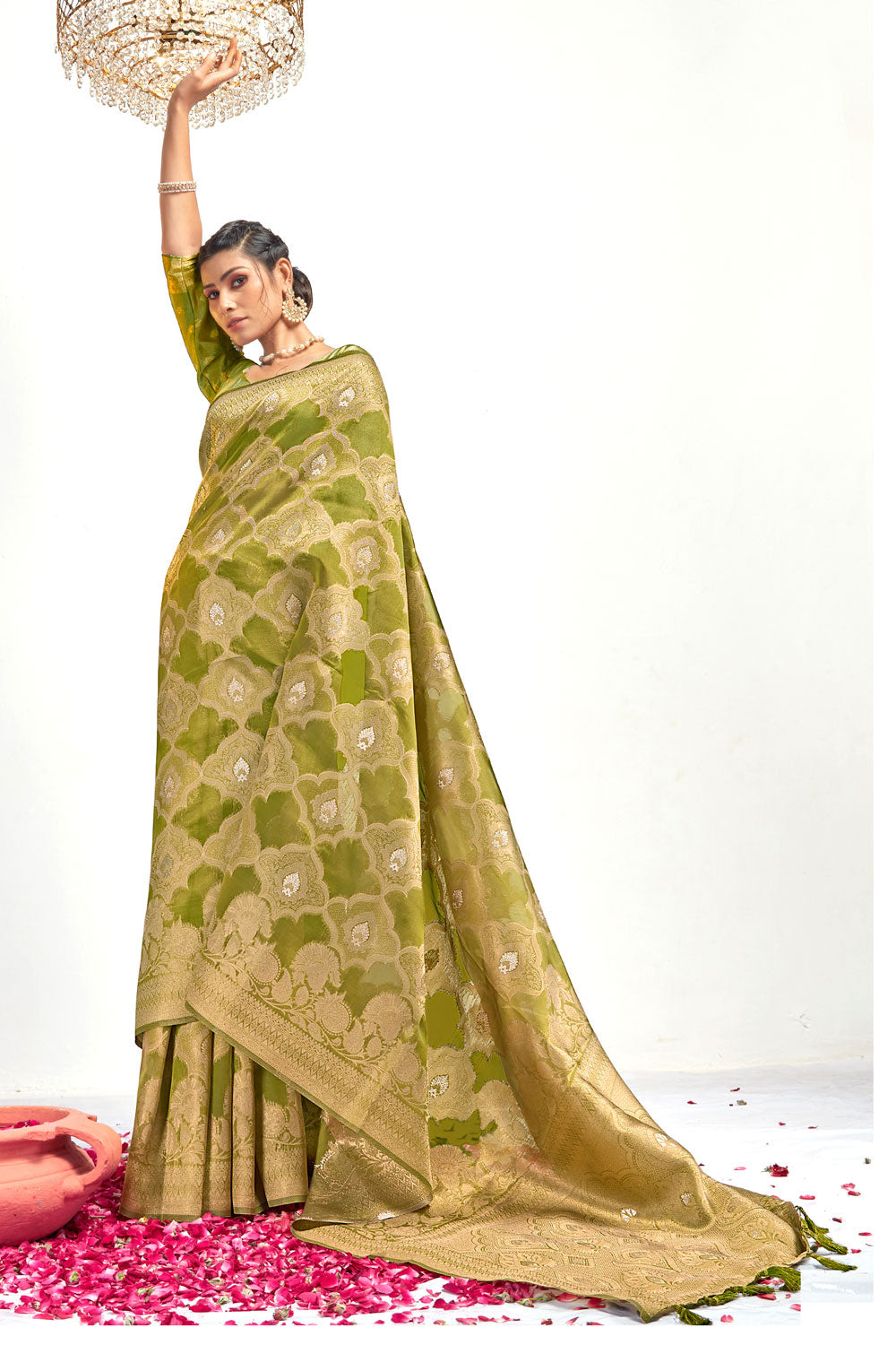 Green Organza Banarasi Woven Silk Saree