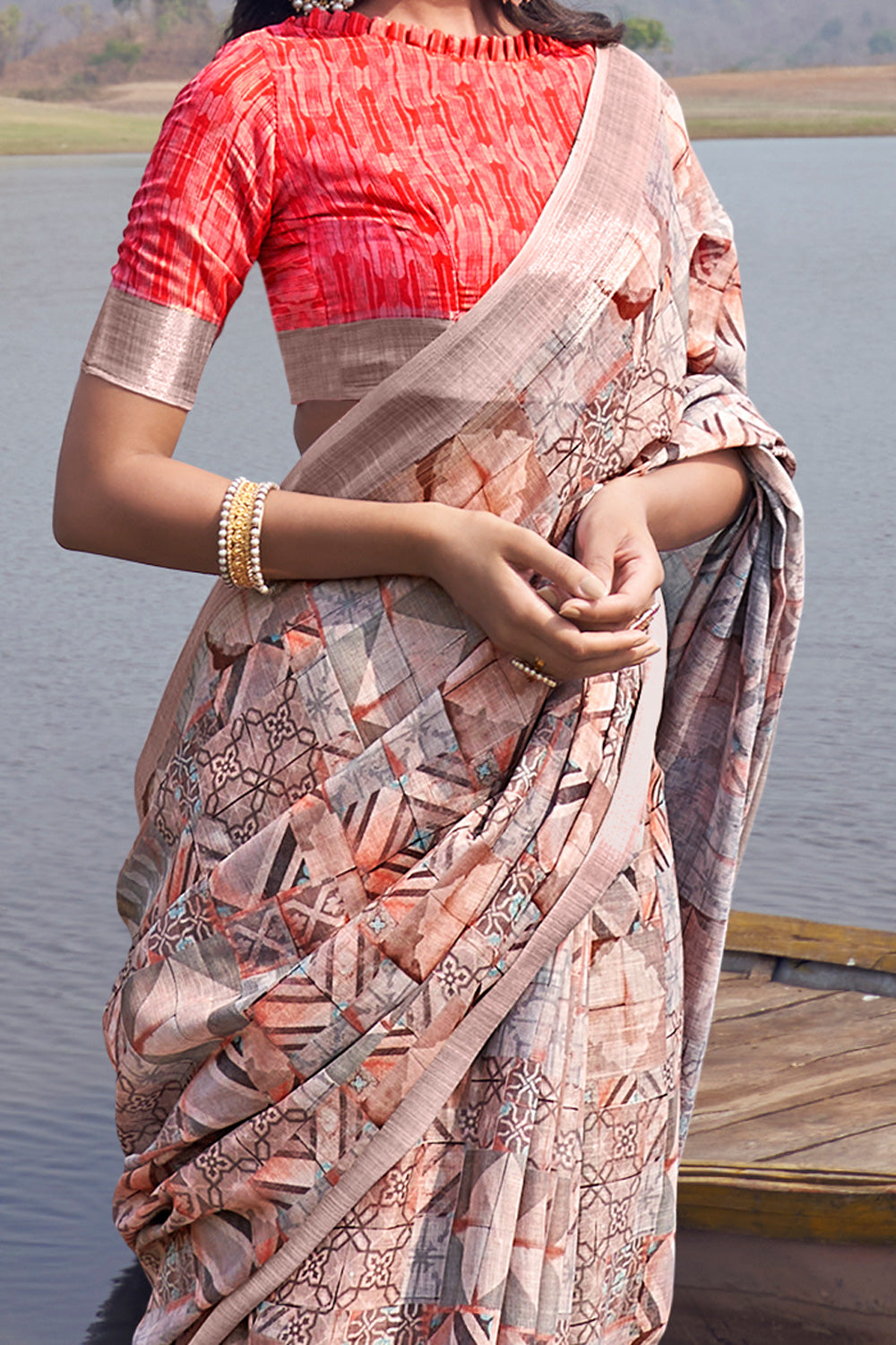 Multicolor Printed Linen Saree