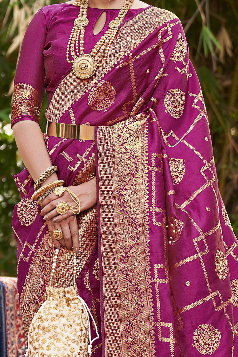 Purple Woven Banarasi Swarovski Silk Saree
