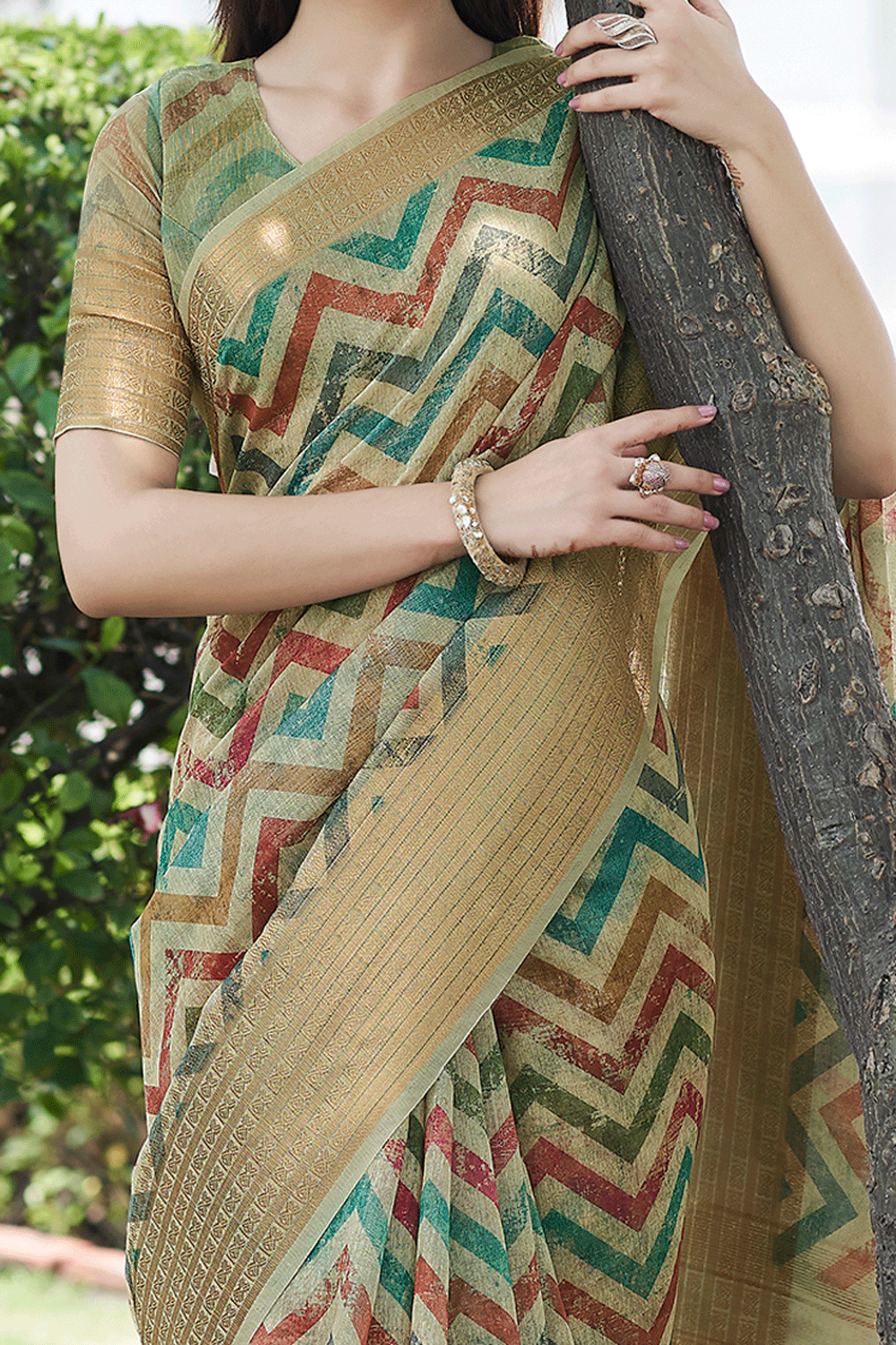 Multi Color Digital Printed Linen saree