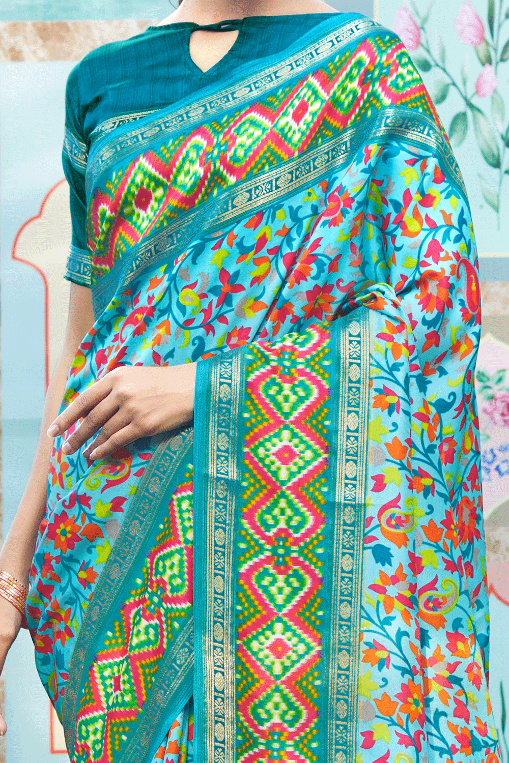 Blue Kashmiri Pashmina Printed Saree