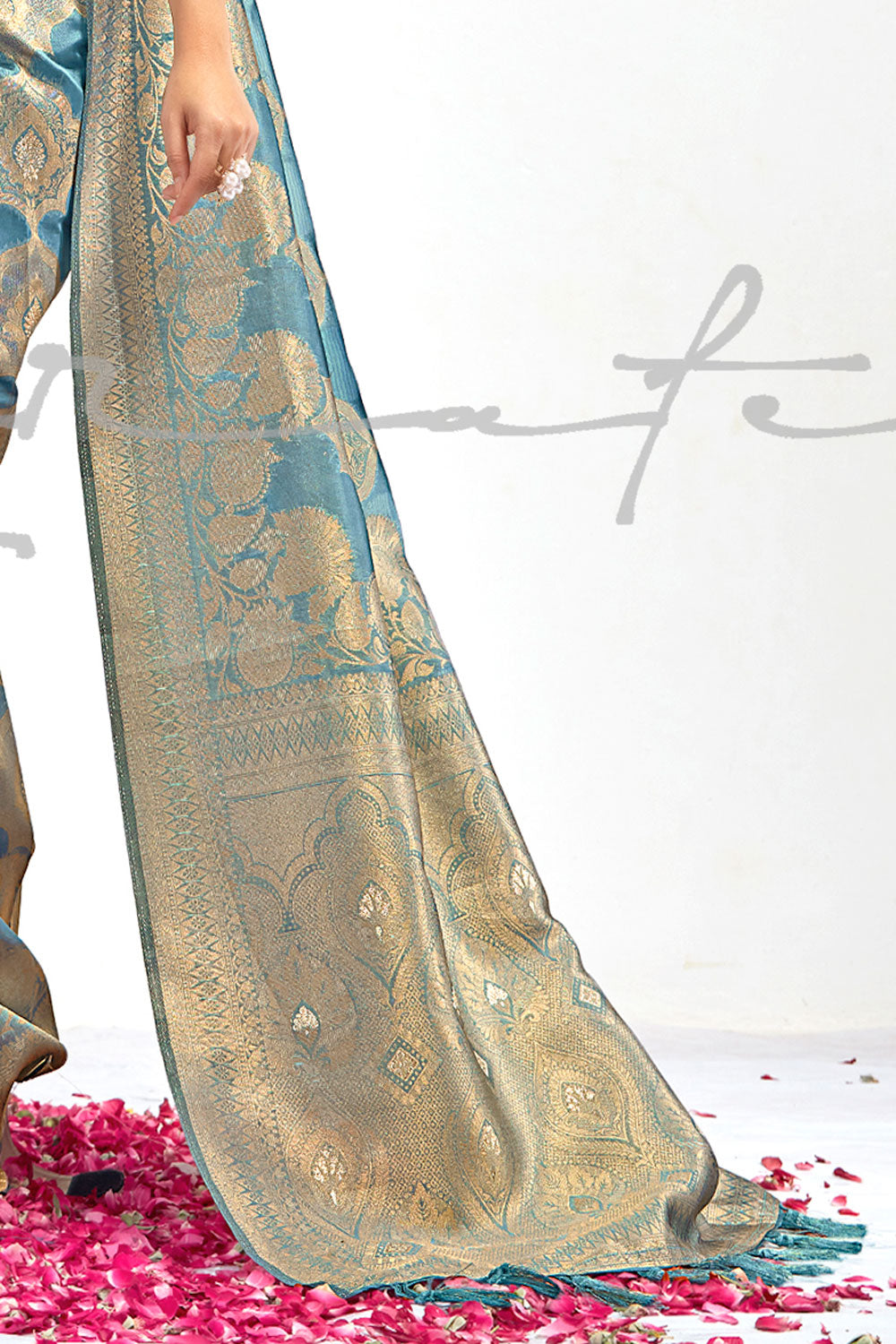 Blue Organza Banarasi Woven Silk Saree