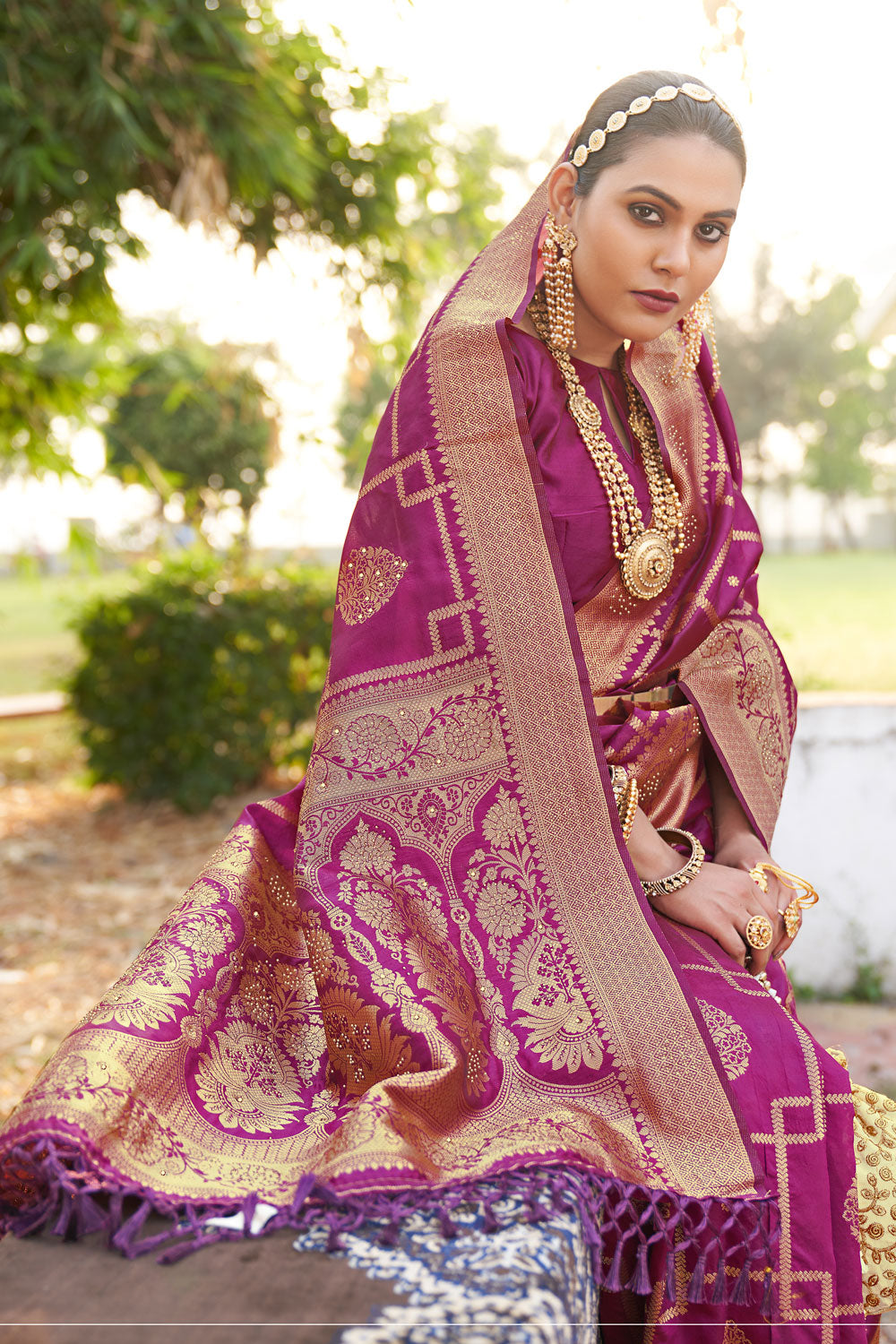 Purple Woven Banarasi Swarovski Silk Saree