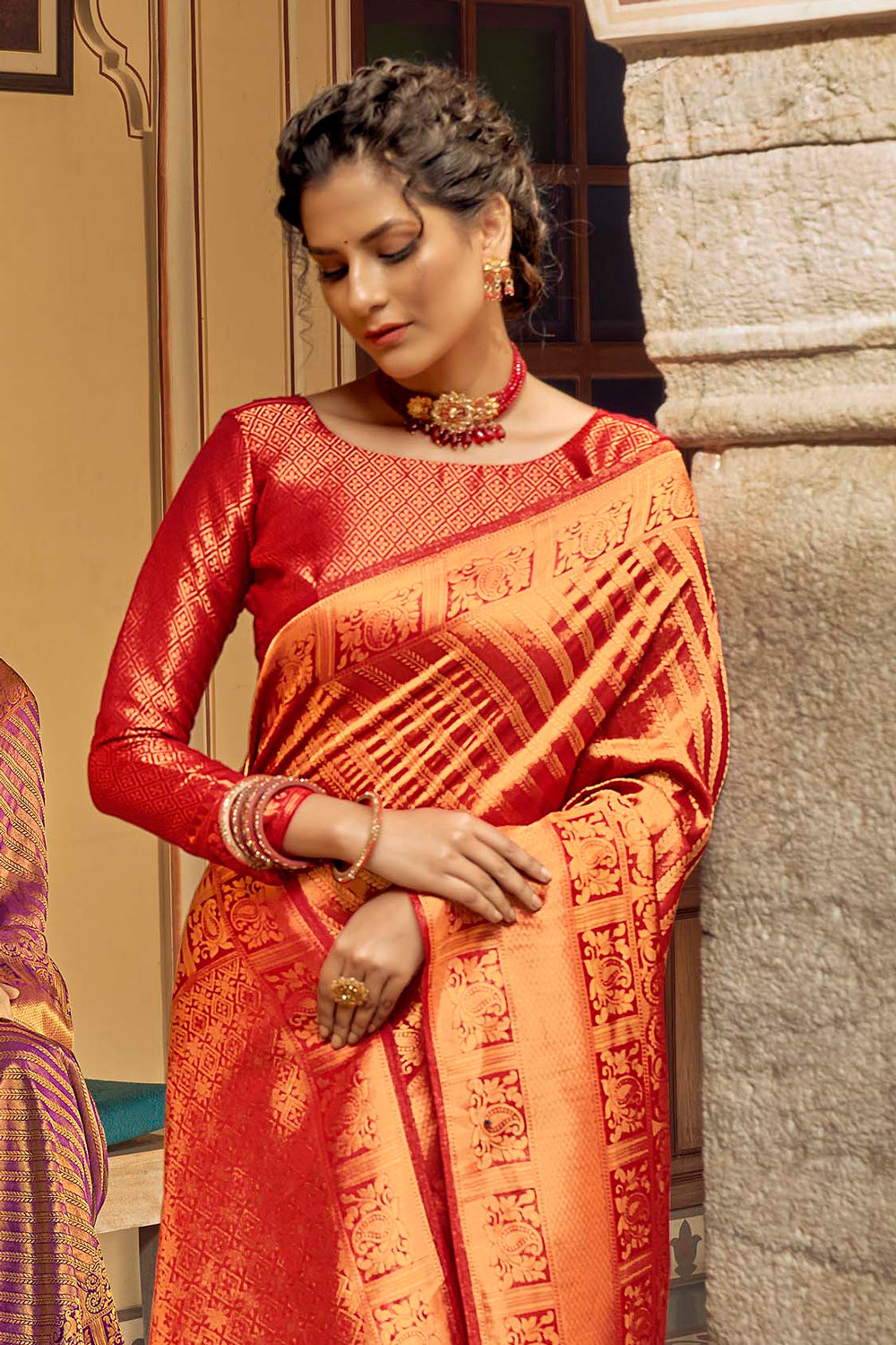 Orange Kanjivaram Saree|Buy Kanjivaram Silk Saree Online – jhakhas.com