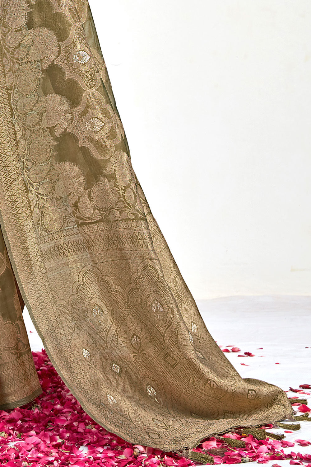 Brown Organza Banarasi Woven Silk Saree