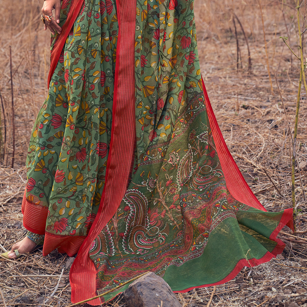 Green Kalamkari Cotton Saree