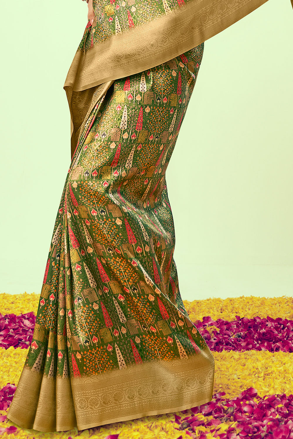 Green Woven Blend Silk Saree