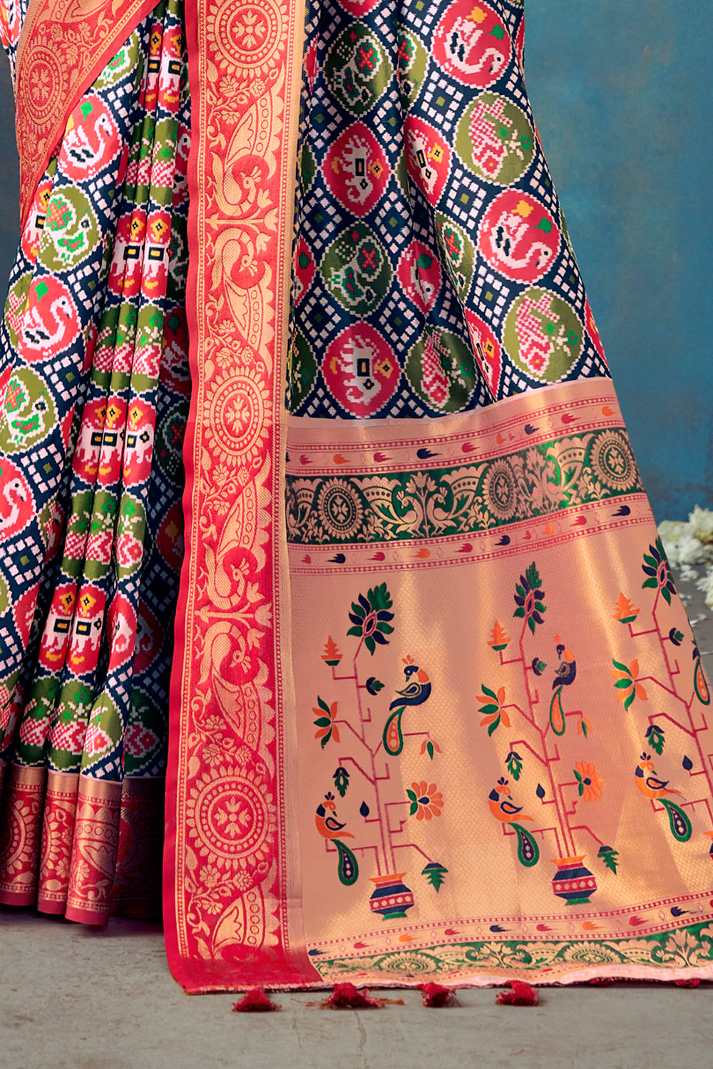 Blue Toned Paithani Patola Silk Printed Blend Saree