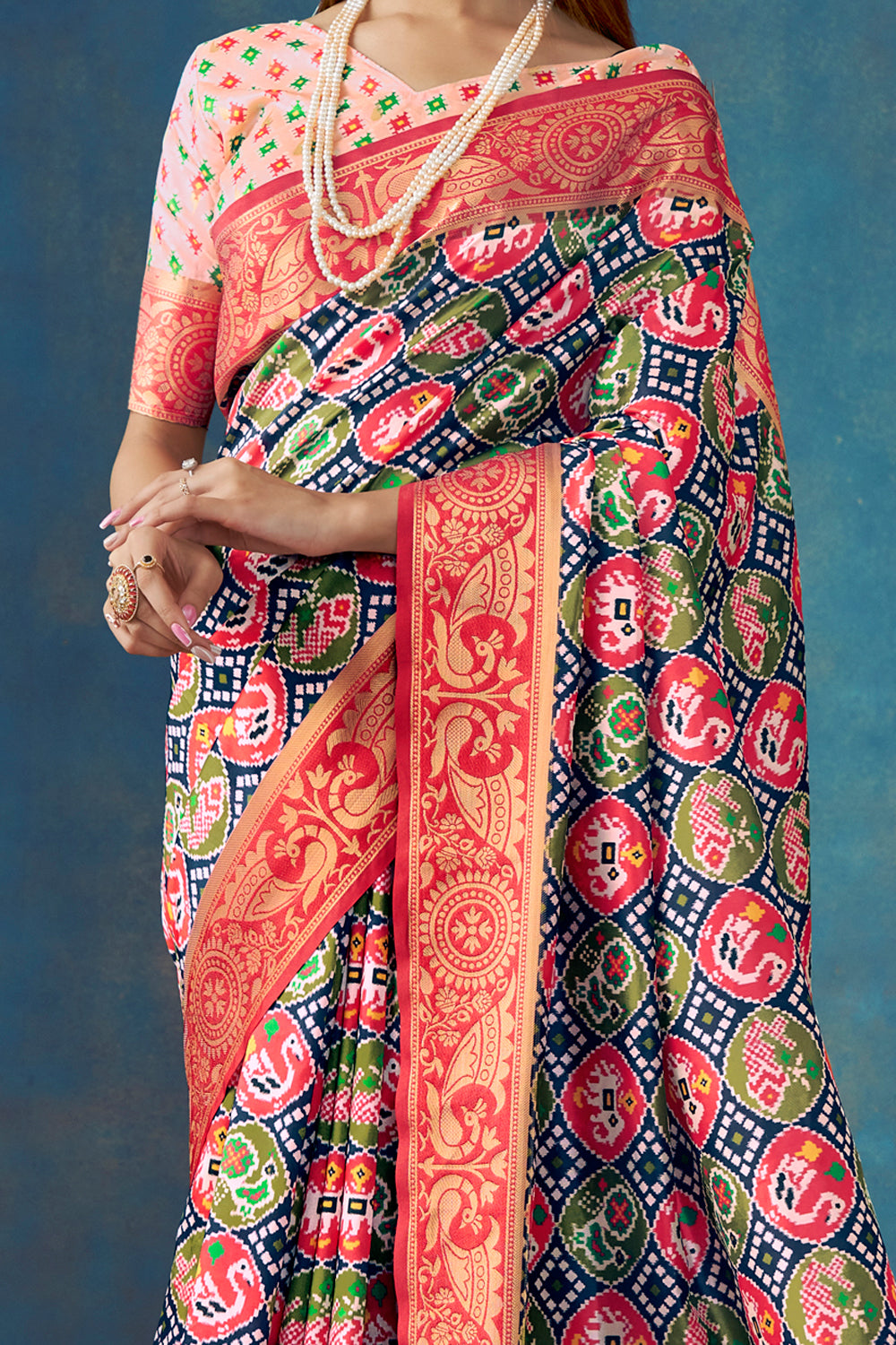 Blue Toned Paithani Patola Silk Printed Blend Saree