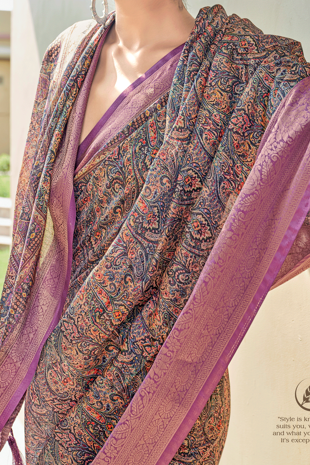 Crimson Purple Digital Printed Silk Saree