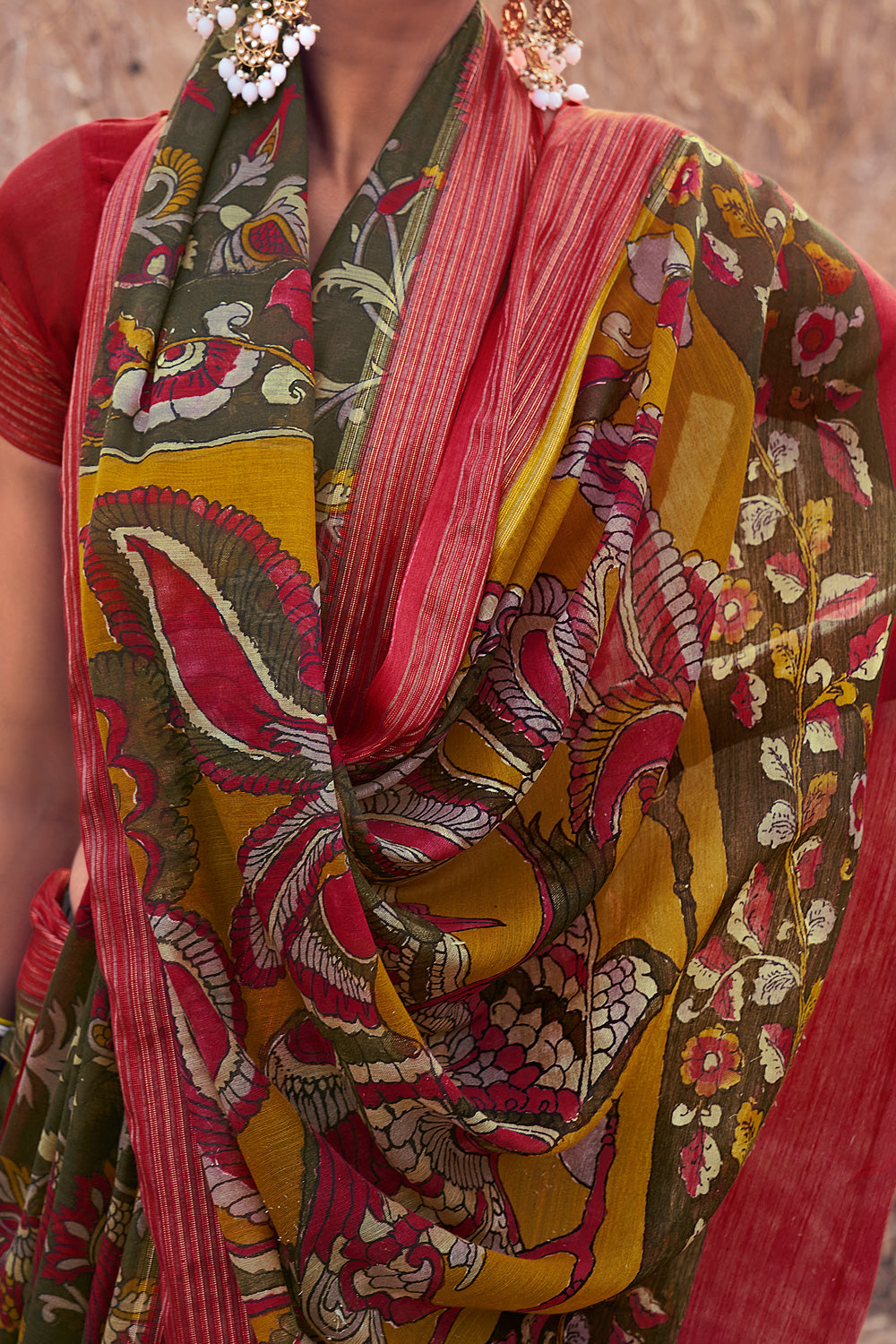 Green Kalamkari Cotton Saree