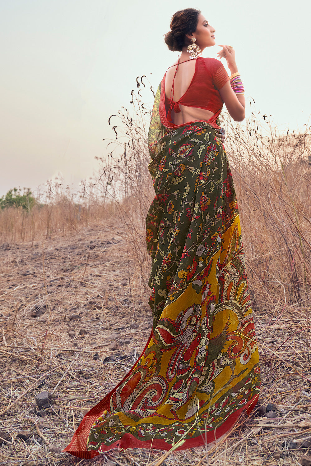 Green Kalamkari Cotton Saree