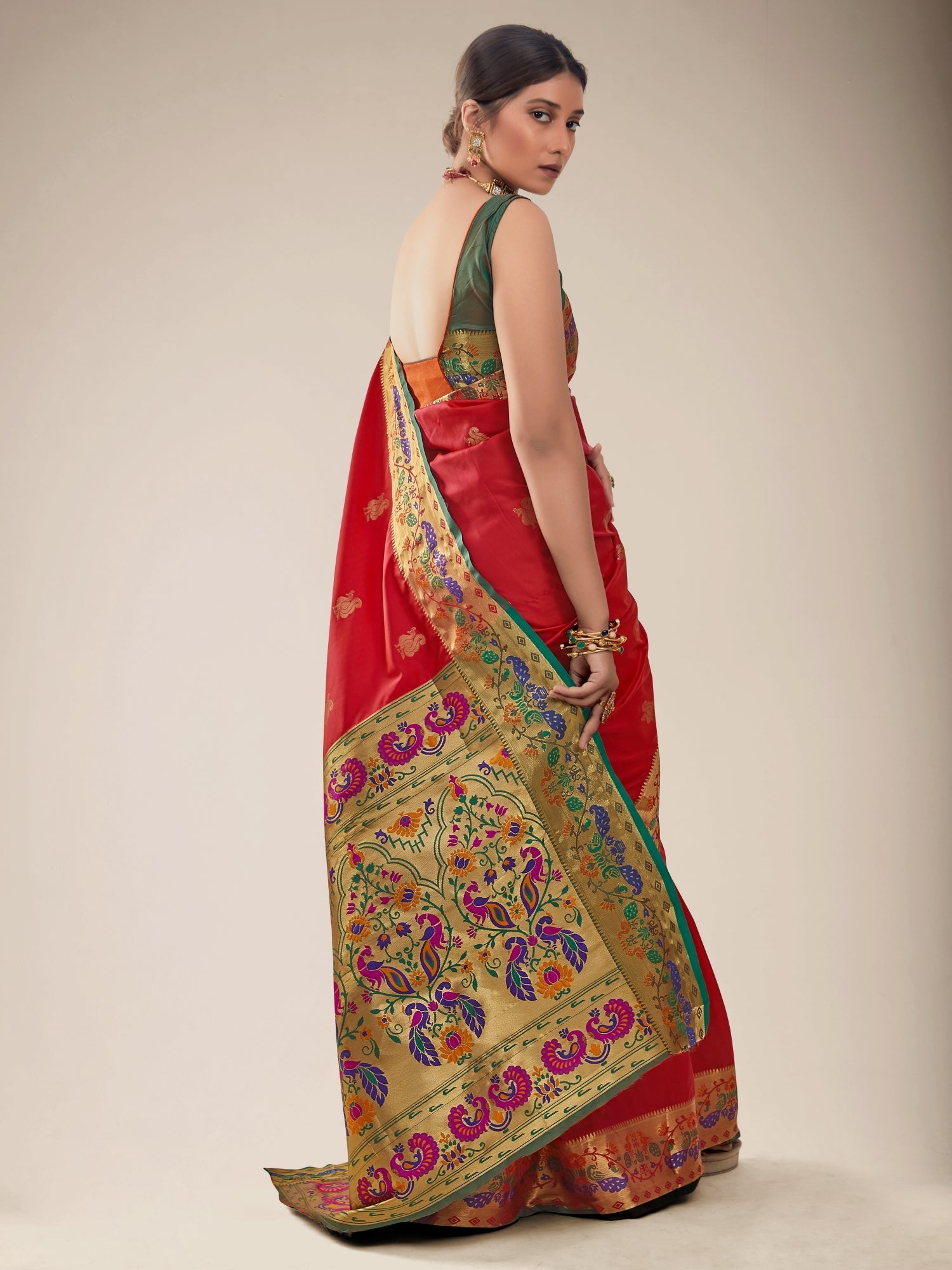 Imperial Red Woven Paithani Silk Saree