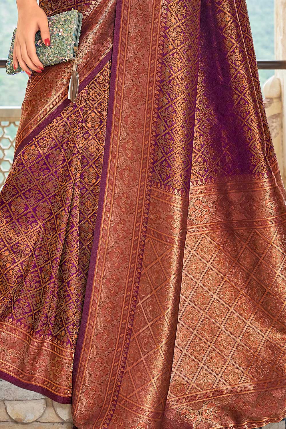 Purple Pure Zari Woven Silk Saree