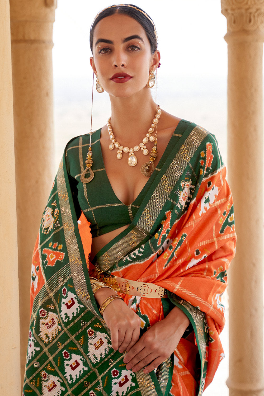 Orange Printed Patola Silk Saree
