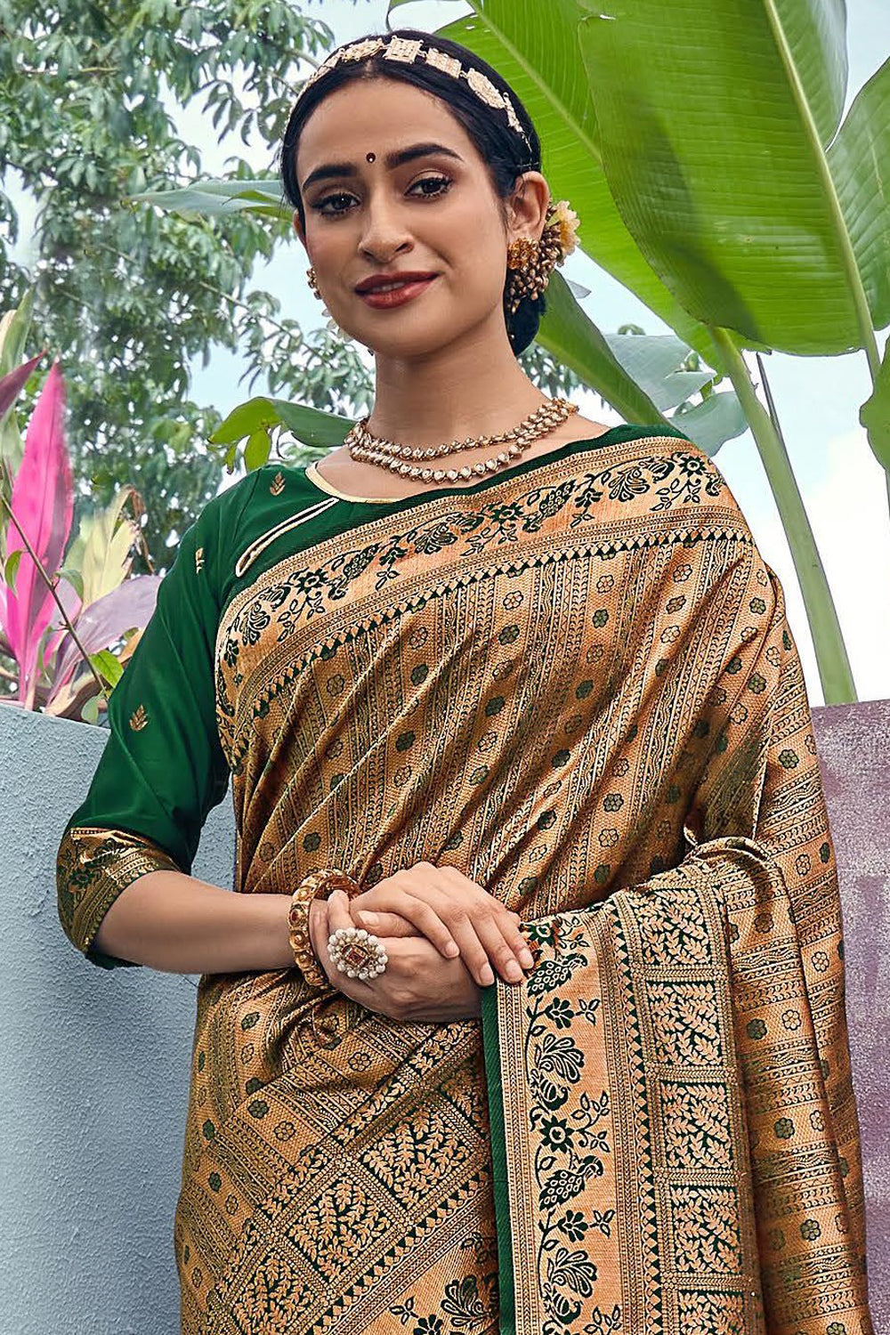 Green Ethnic Art Woven Silk Saree