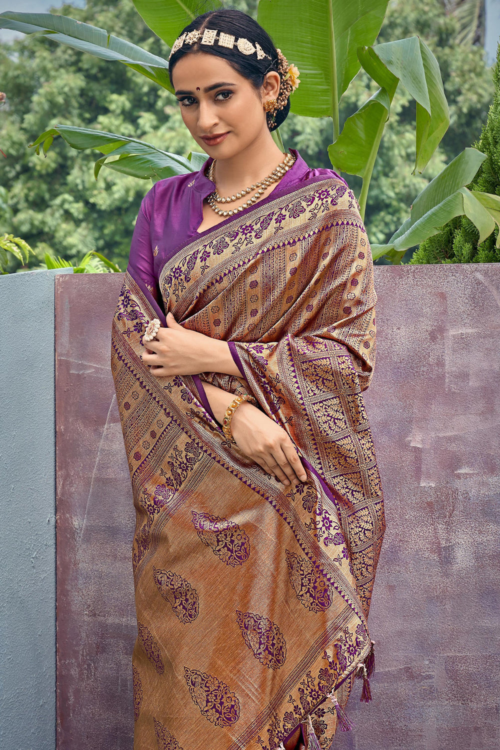 Purple Ethnic Art Woven Silk Saree