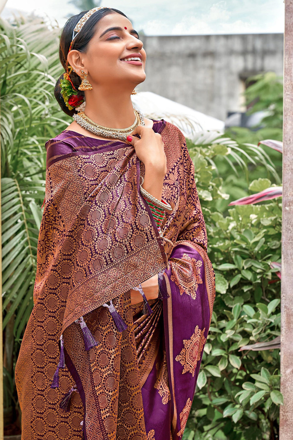 Purple  Woven Designer Art Silk Saree