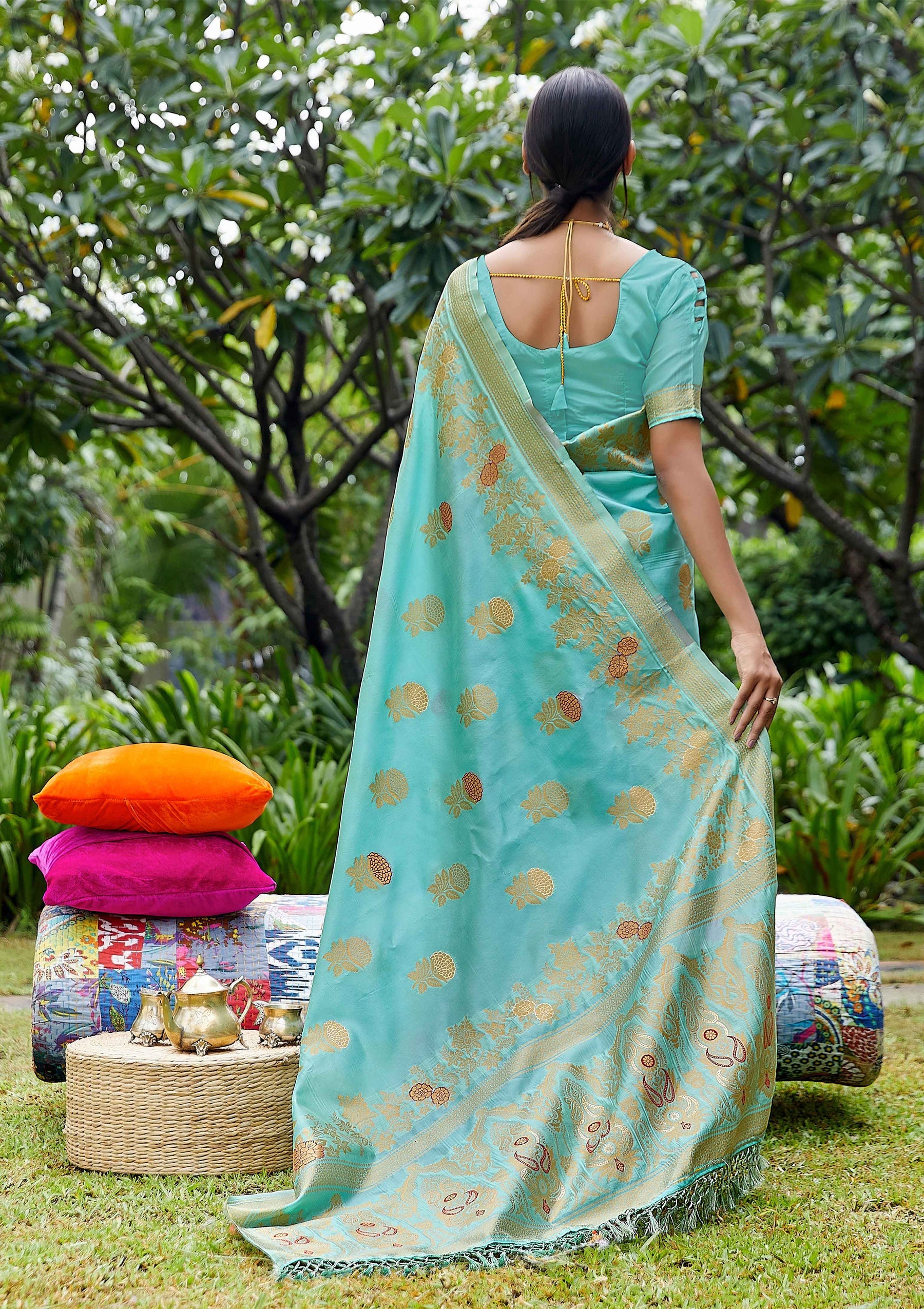 Blue woven silk blend saree by shangrila designer ZARI WOVEN SAREE