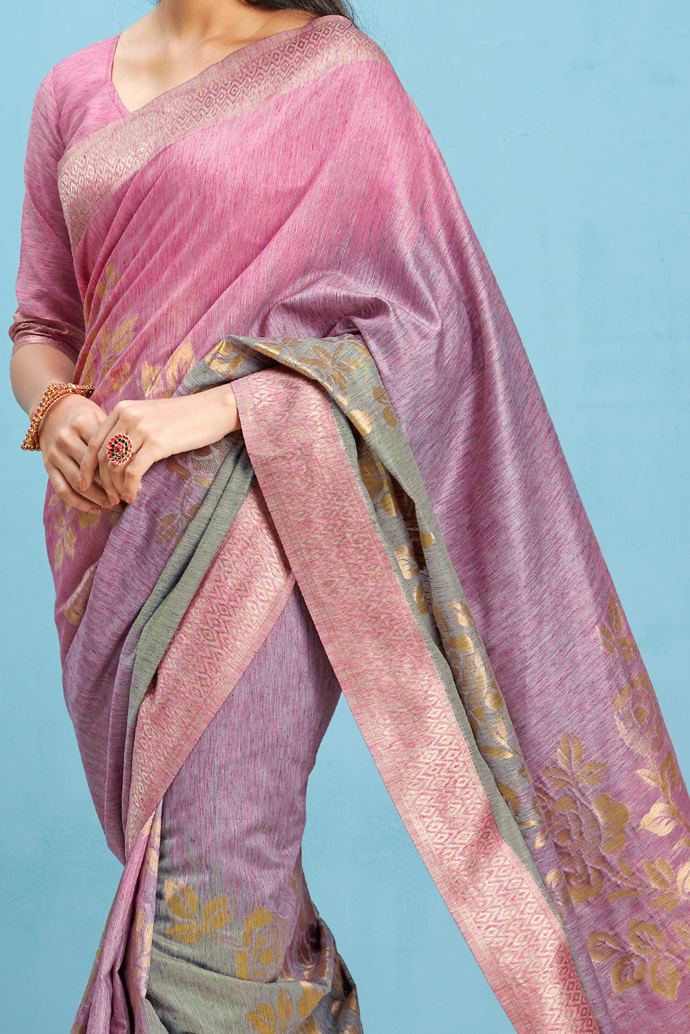 Pink Grey Rasipuram Silk Saree